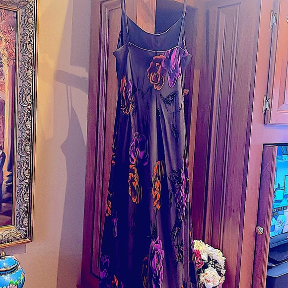 PARTY PARTY Gorgeous100% SilkSpenserJermy lightlyBeaded Purple&orangeFlowers.8π - Picture 11 of 13